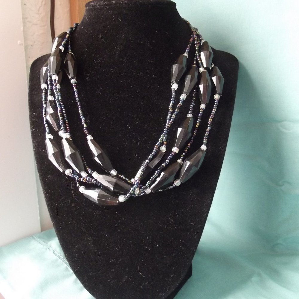 Multi Strand Black Beaded Necklace